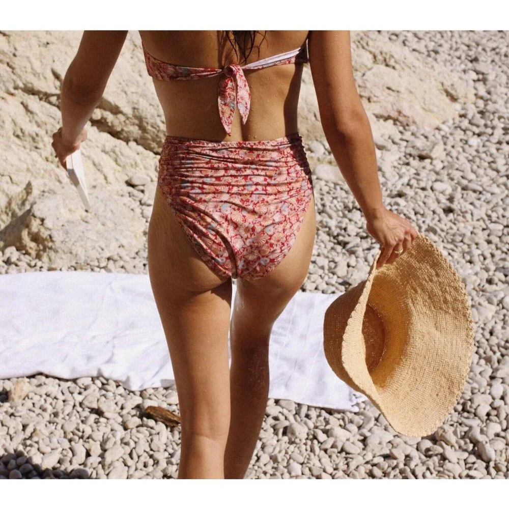 NWT DOEN Soleil Bikini Top Sea High Waist Bottom SET Rouge Tresors De La Mer - Picture 4 of 11